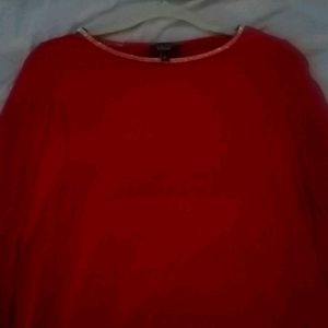 Red sparkly top with quarter sleeve flair
